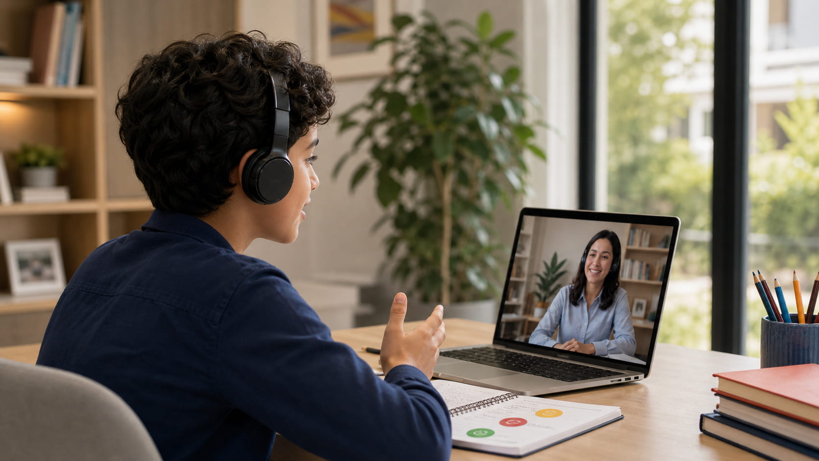 Middle Eastern child in a private online English coaching session